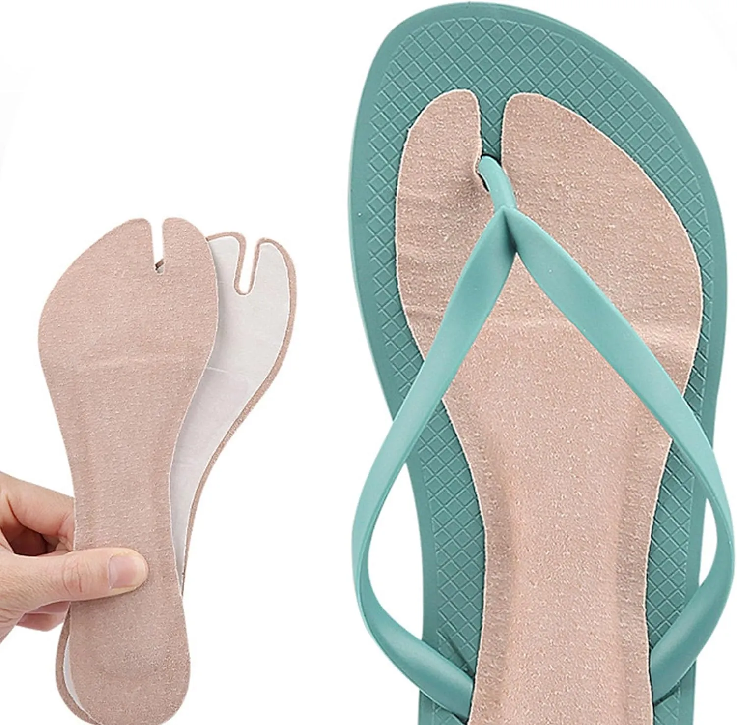 2 Pairs Flip Flop Insoles, PU Leather Flip Flop Cushion Insoles Soft Shockproof Adhesive Flip Flop Pads Metatarsal Foot Pad for Flat Sandals High Heels (S)