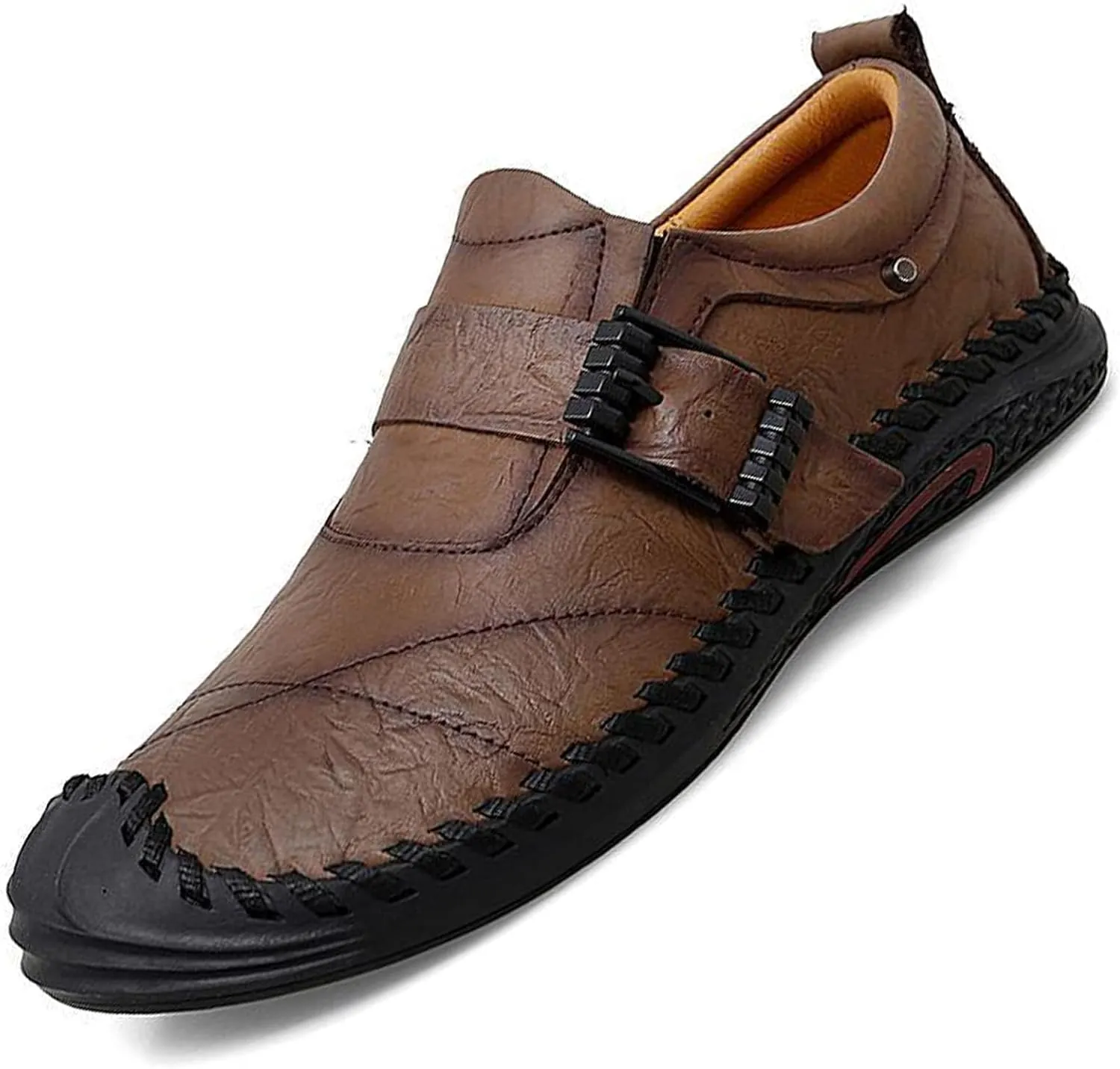 AngryMonkey Men Casual Loafers Handmade Leather Slip-ons Driving Dress Fashion Flat Soft Bottom Non-Slip Comfort Outdoor Walking Work Shoes