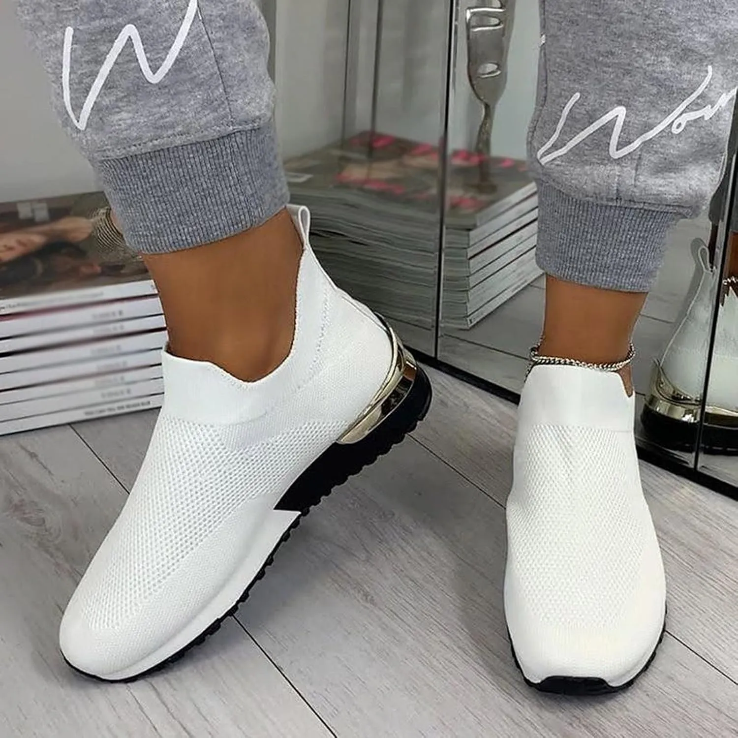 Arch Support Dress Shoes for Women Plantar Fasciitis Slip On Walking Shoes for Women Wide Women Slip On Shoes Casual Mule Chunky Platform High Sneakers for Women Zapatos De Ejercicios para Mujer Gym