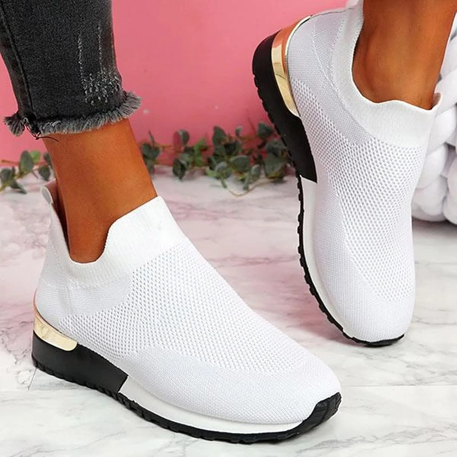 Arch Support Dress Shoes for Women Plantar Fasciitis Slip On Walking Shoes for Women Wide Women Slip On Shoes Casual Mule Chunky Platform High Sneakers for Women Zapatos De Ejercicios para Mujer Gym