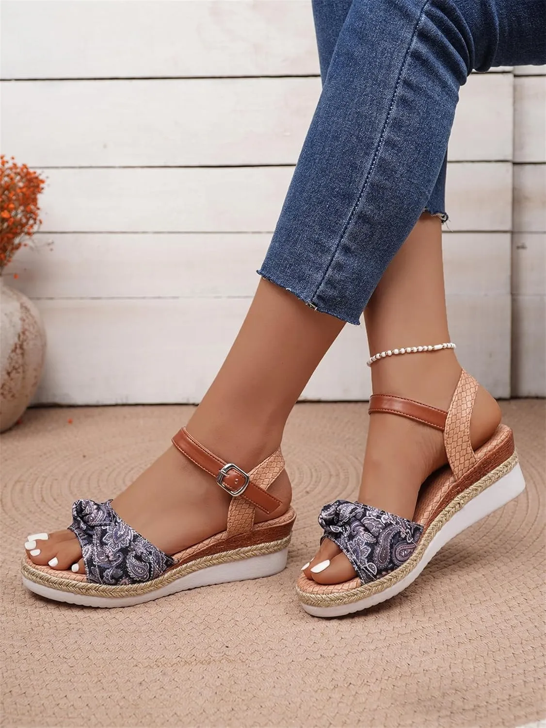 Arch Support Wedge Sandals for Women Summer Orthopedic Platform Espadrilles Dressy Strappy Slip on Sandal