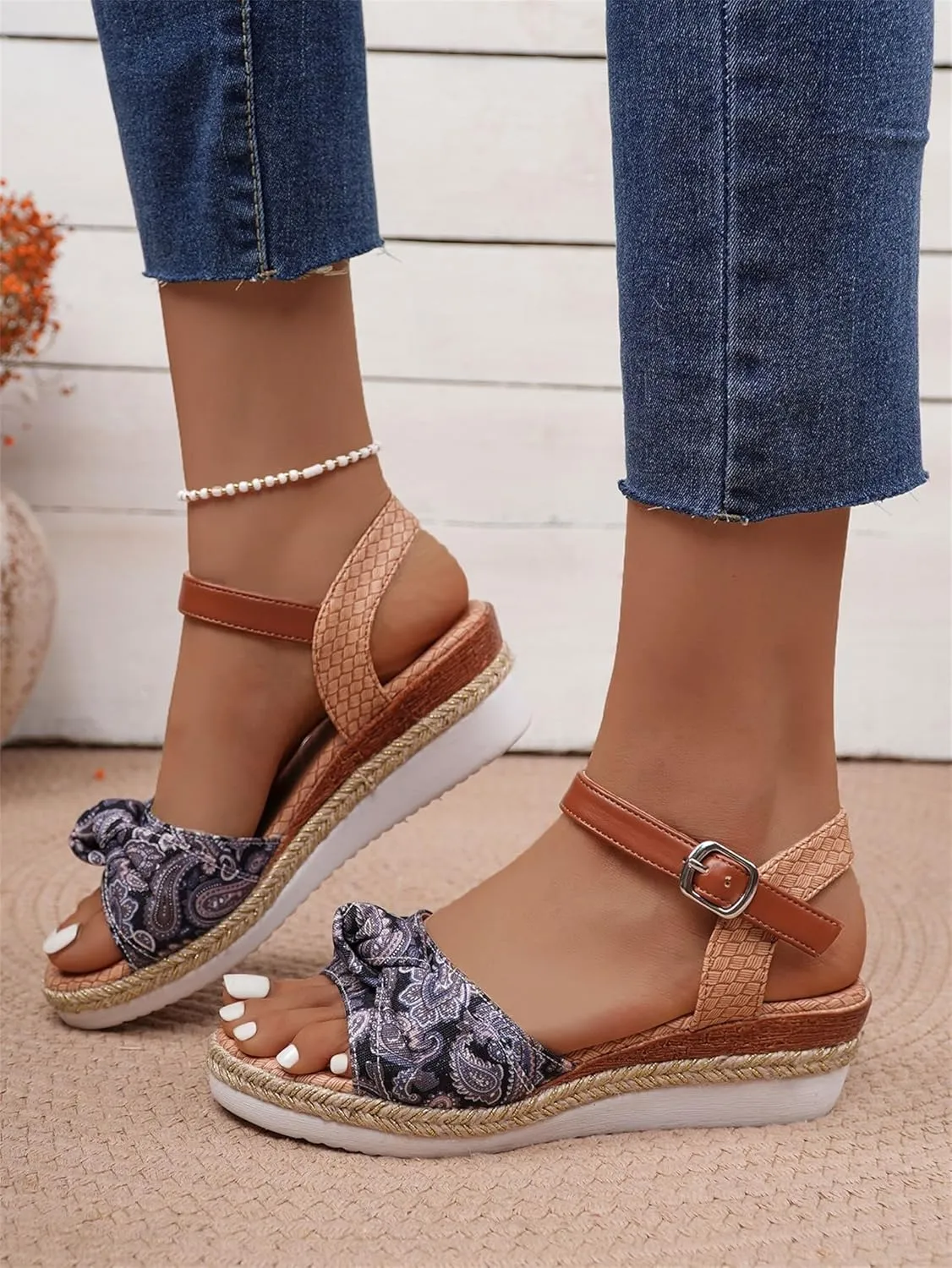 Arch Support Wedge Sandals for Women Summer Orthopedic Platform Espadrilles Dressy Strappy Slip on Sandal