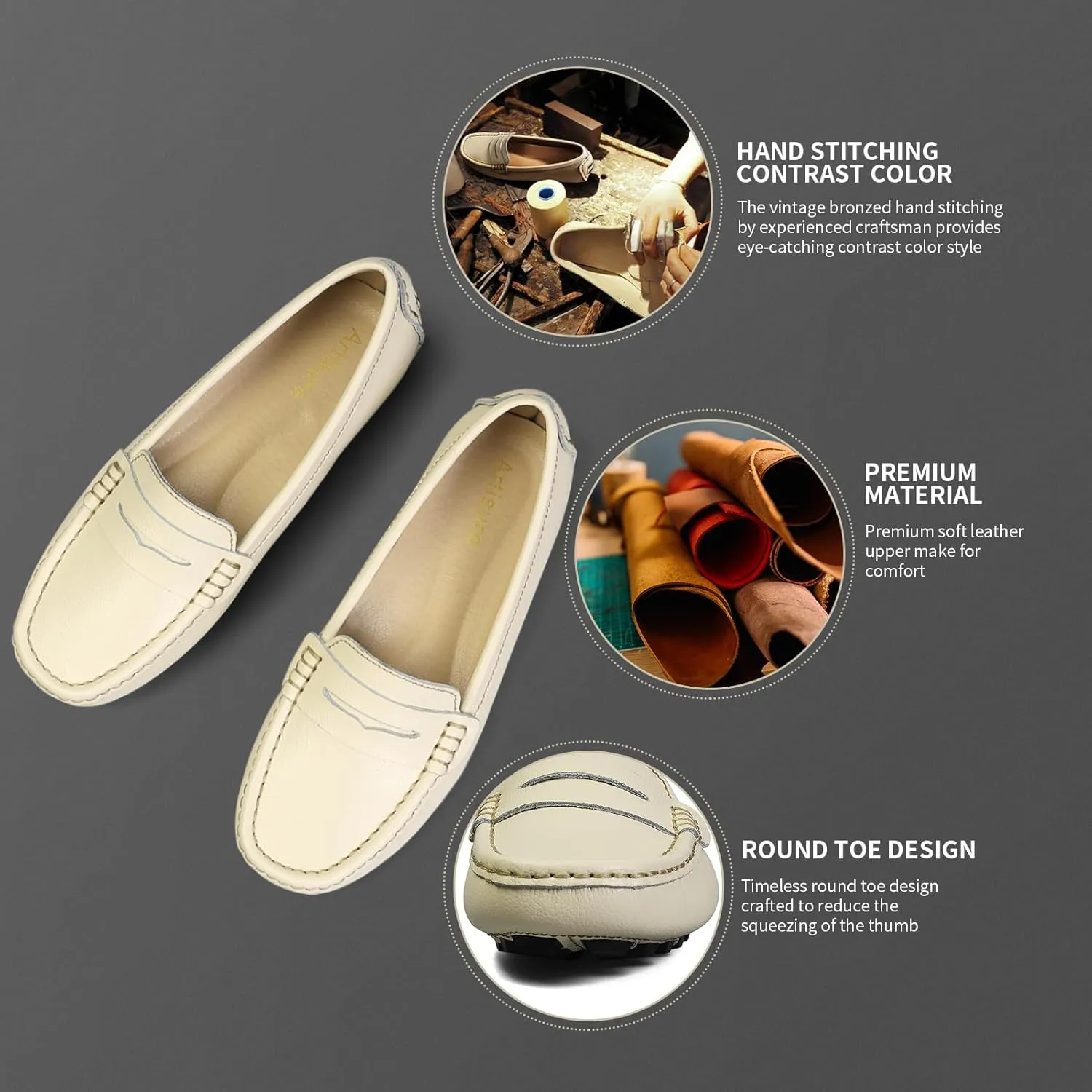Artisure Women's Classic Comfort Leather Penny Loafers Casual Slip-Ons Lightweight Walking Flats Driving Mocs Boat Shoes