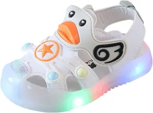 Baby Girls Boys Light Up Sandals Closed Toe Toddler Cute Walking Shoes Flat Rubber Infant Strap Shoe Soft Soles