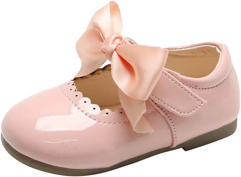 Baby Girls Wedding Flat Ribbon Bow Shoes Dress Mary Jane Hook and Loop Dress Shoes P𝐚rty Wedding 𝐅lats