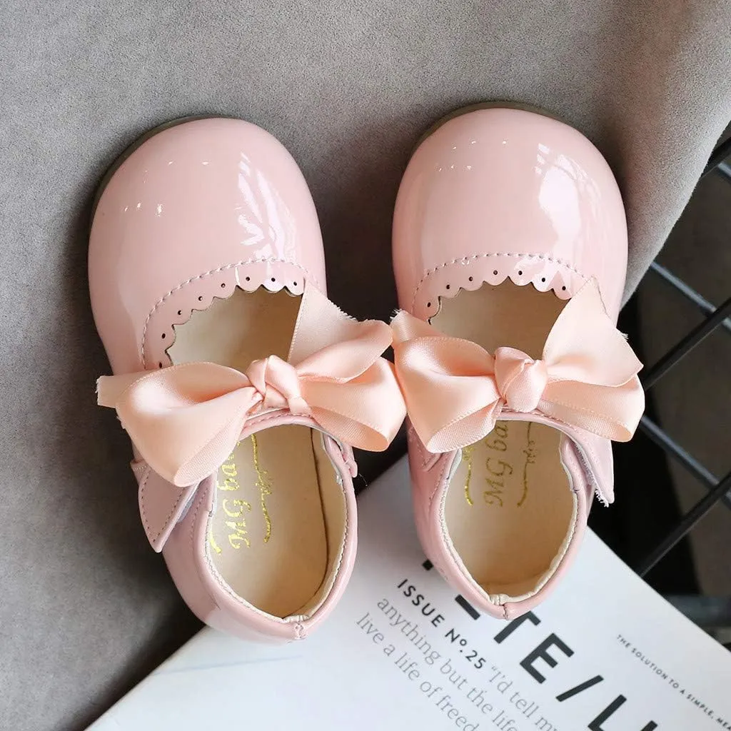 Baby Girls Wedding Flat Ribbon Bow Shoes Dress Mary Jane Hook and Loop Dress Shoes P𝐚rty Wedding 𝐅lats