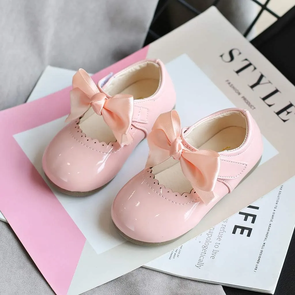 Baby Girls Wedding Flat Ribbon Bow Shoes Dress Mary Jane Hook and Loop Dress Shoes P𝐚rty Wedding 𝐅lats