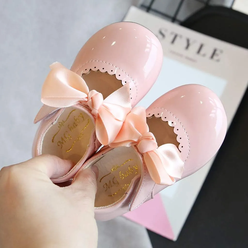Baby Girls Wedding Flat Ribbon Bow Shoes Dress Mary Jane Hook and Loop Dress Shoes P𝐚rty Wedding 𝐅lats