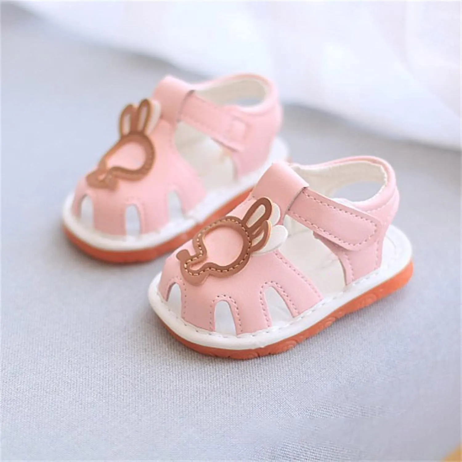 Baby Infant Leather Beach Water Sandals Barefoot Hook Loop Cute Bunny Flat Non Slip First Walking Shoes Newborn Light