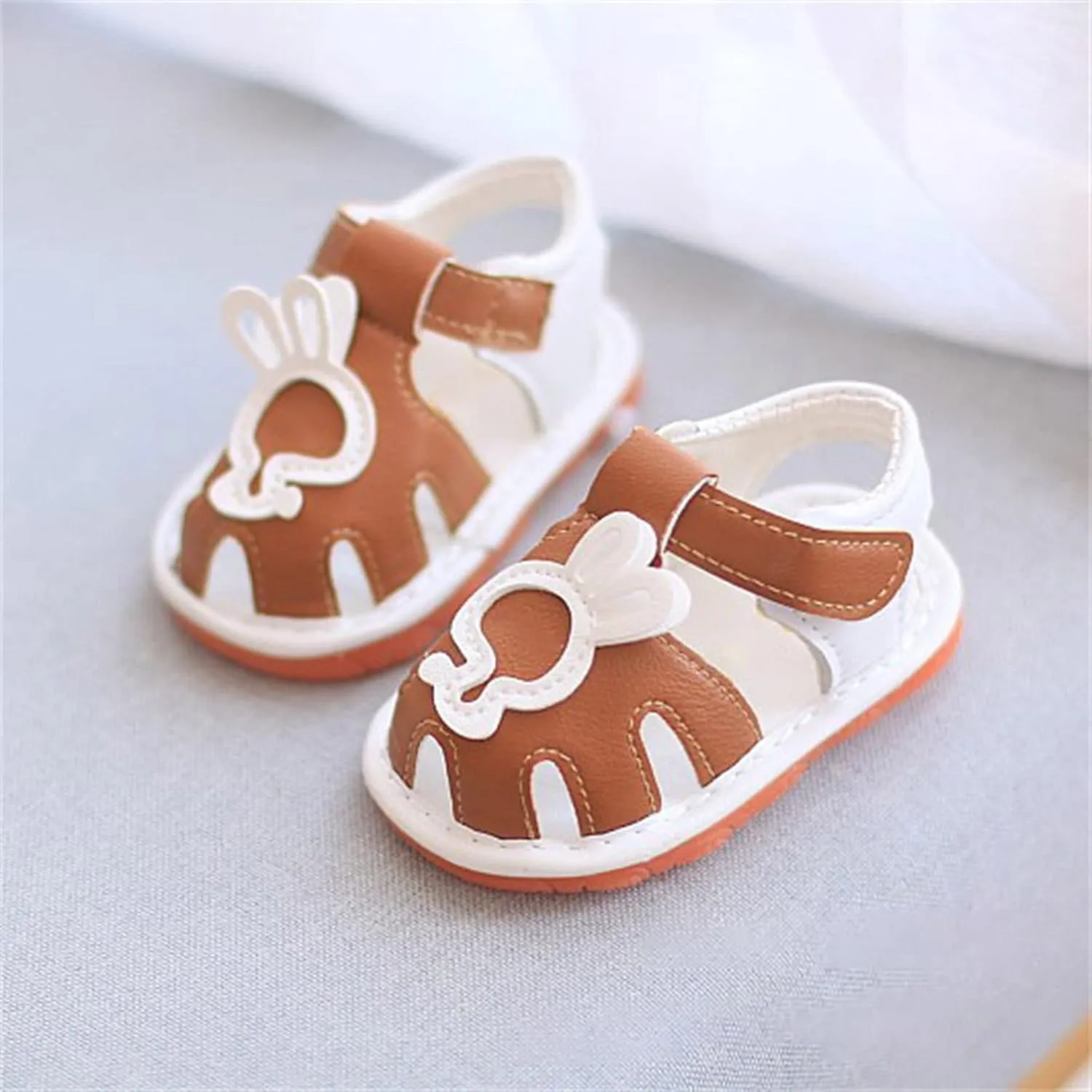 Baby Infant Leather Beach Water Sandals Barefoot Hook Loop Cute Bunny Flat Non Slip First Walking Shoes Newborn Light