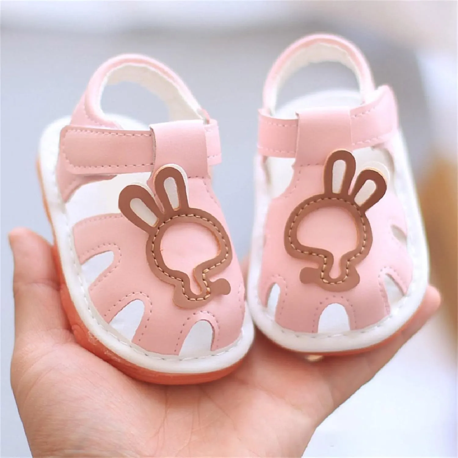 Baby Infant Leather Beach Water Sandals Barefoot Hook Loop Cute Bunny Flat Non Slip First Walking Shoes Newborn Light