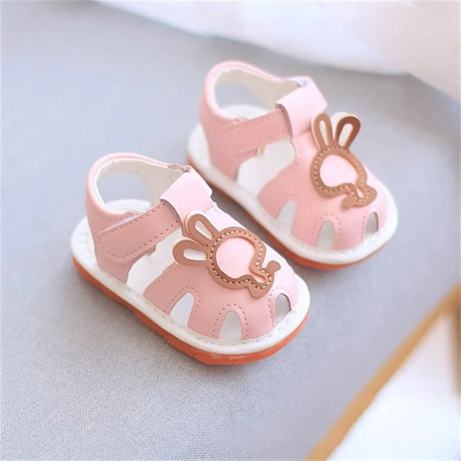 Baby Infant Leather Beach Water Sandals Barefoot Hook Loop Cute Bunny Flat Non Slip First Walking Shoes Newborn Light