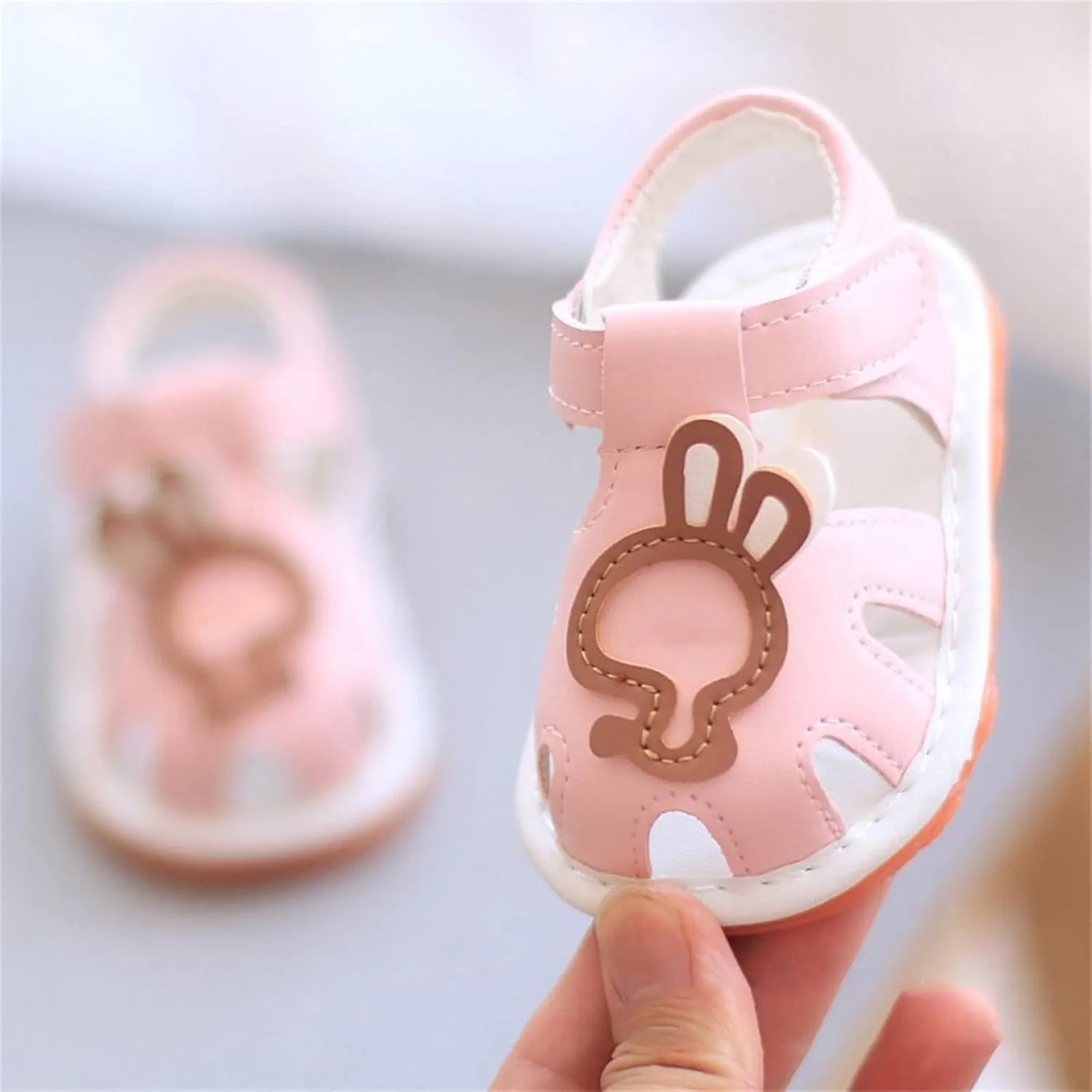Baby Infant Leather Beach Water Sandals Barefoot Hook Loop Cute Bunny Flat Non Slip First Walking Shoes Newborn Light
