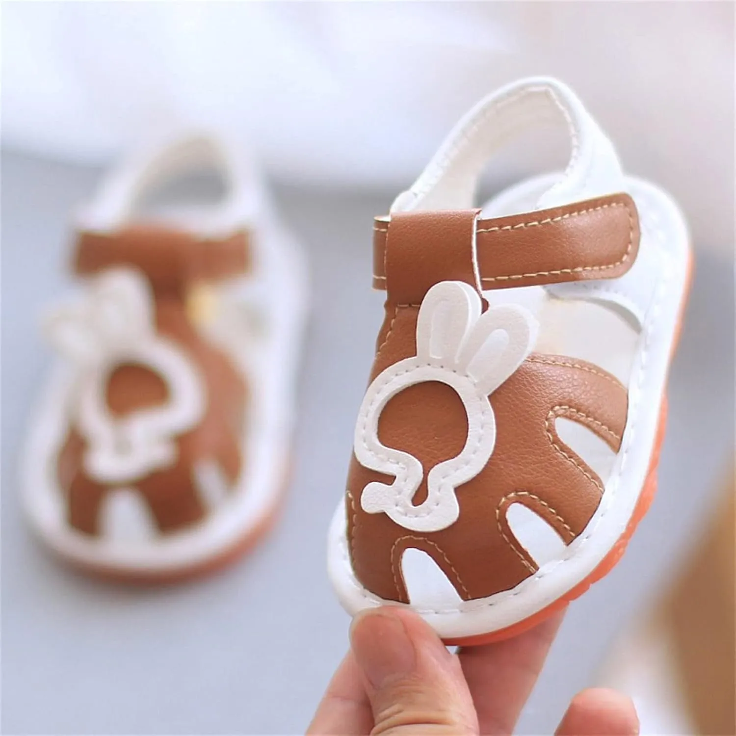 Baby Infant Leather Beach Water Sandals Barefoot Hook Loop Cute Bunny Flat Non Slip First Walking Shoes Newborn Light