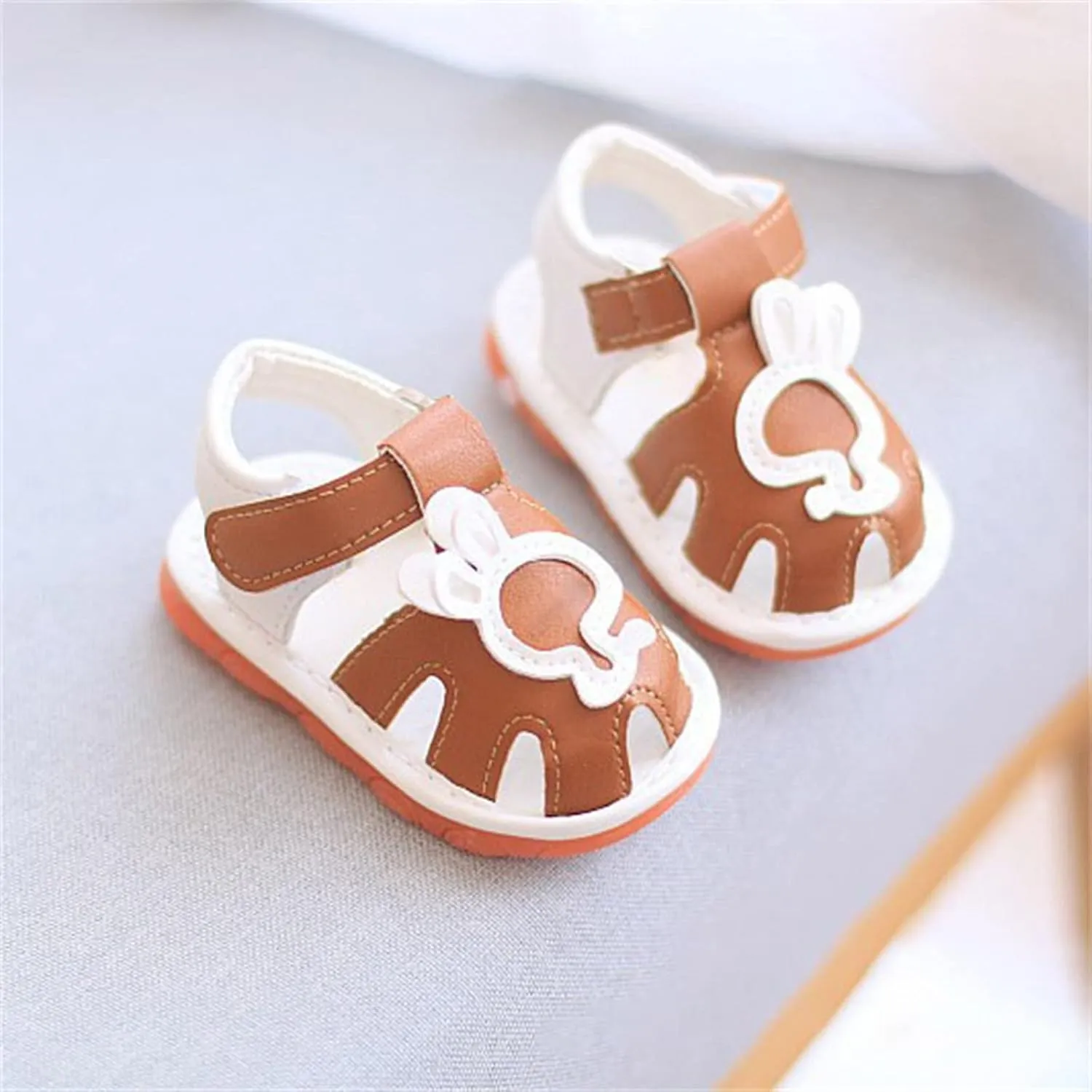 Baby Infant Leather Beach Water Sandals Barefoot Hook Loop Cute Bunny Flat Non Slip First Walking Shoes Newborn Light