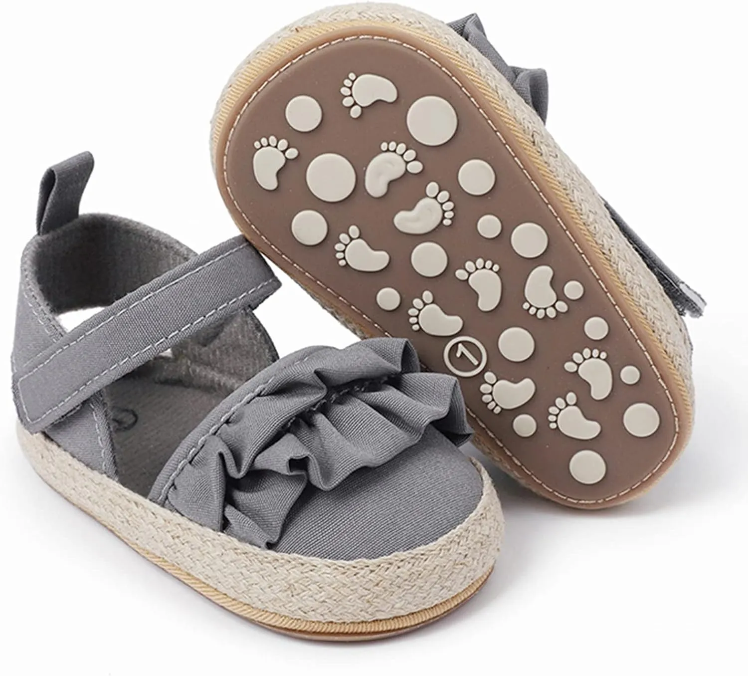 Baby Kids Canvas Non Slip Sandals Soft Light Breathable Summer Casual Shoes Boys Toddler Barefoot Ruffle Hook Loop Shoes