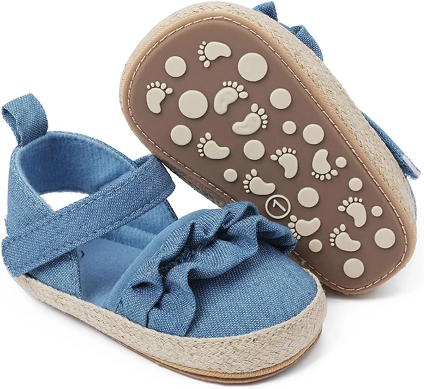 Baby Kids Canvas Non Slip Sandals Soft Light Breathable Summer Casual Shoes Boys Toddler Barefoot Ruffle Hook Loop Shoes
