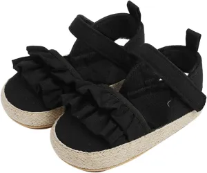 Baby Kids Canvas Non Slip Sandals Soft Light Breathable Summer Casual Shoes Boys Toddler Barefoot Ruffle Hook Loop Shoes
