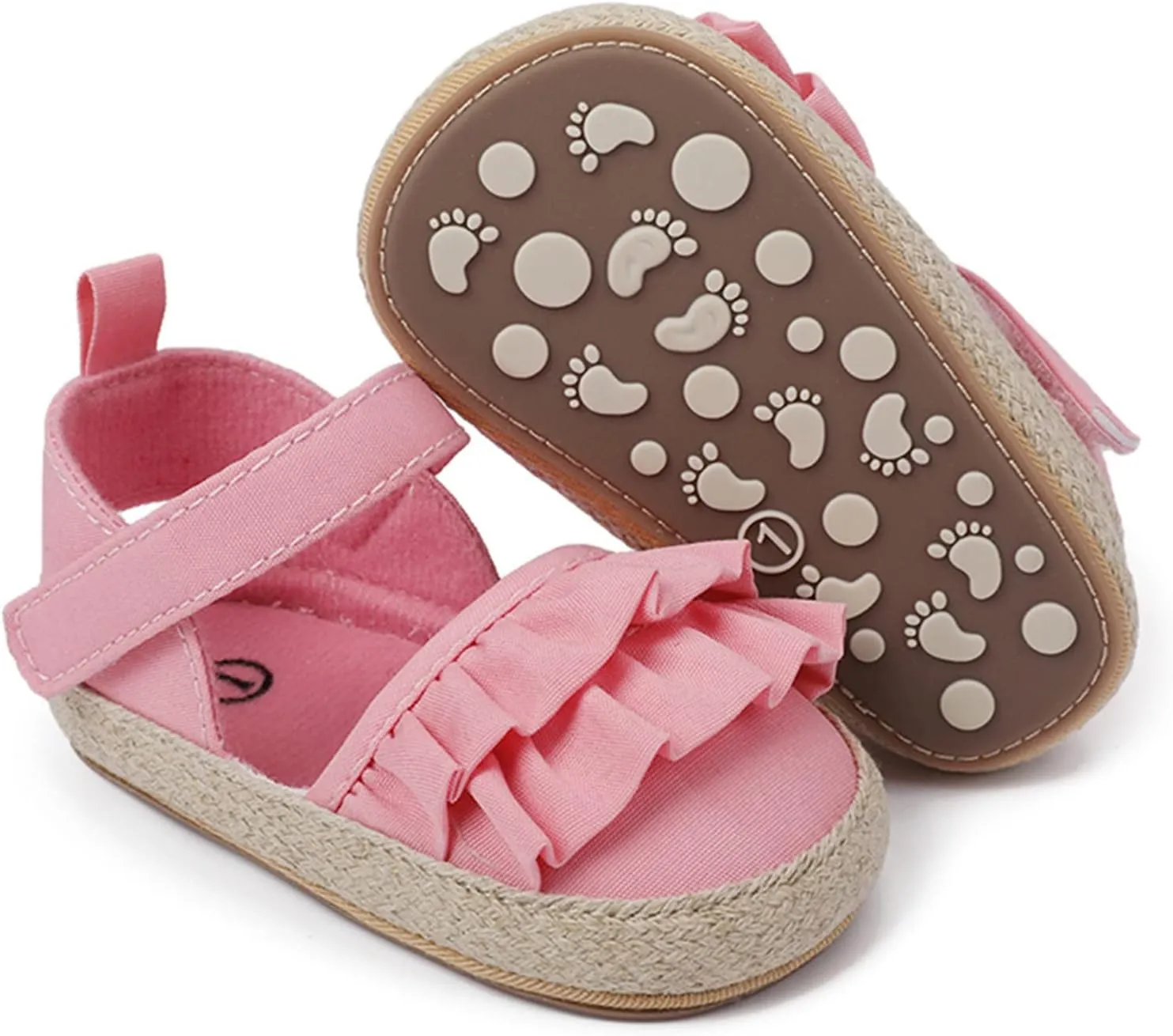 Baby Kids Canvas Non Slip Sandals Soft Light Breathable Summer Casual Shoes Boys Toddler Barefoot Ruffle Hook Loop Shoes
