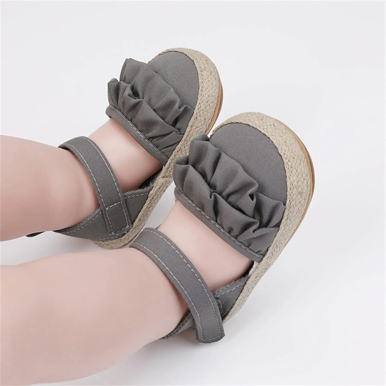 Baby Kids Canvas Non Slip Sandals Soft Light Breathable Summer Casual Shoes Boys Toddler Barefoot Ruffle Hook Loop Shoes