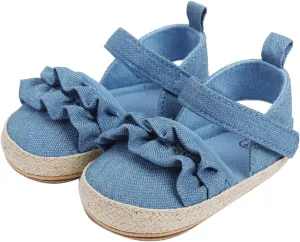 Baby Kids Canvas Non Slip Sandals Soft Light Breathable Summer Casual Shoes Boys Toddler Barefoot Ruffle Hook Loop Shoes