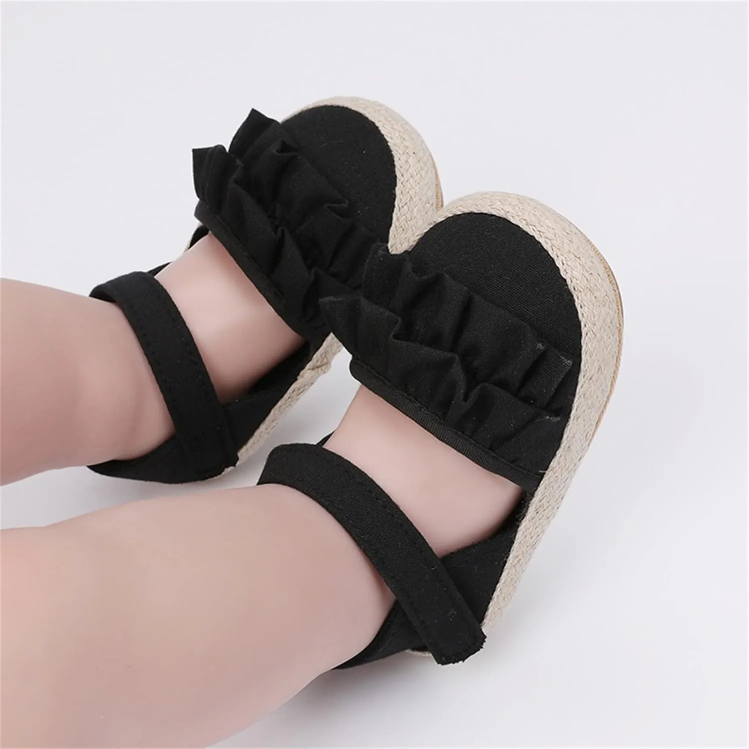 Baby Kids Canvas Non Slip Sandals Soft Light Breathable Summer Casual Shoes Boys Toddler Barefoot Ruffle Hook Loop Shoes