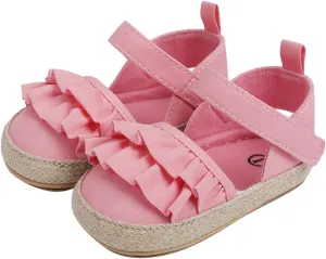 Baby Kids Canvas Non Slip Sandals Soft Light Breathable Summer Casual Shoes Boys Toddler Barefoot Ruffle Hook Loop Shoes