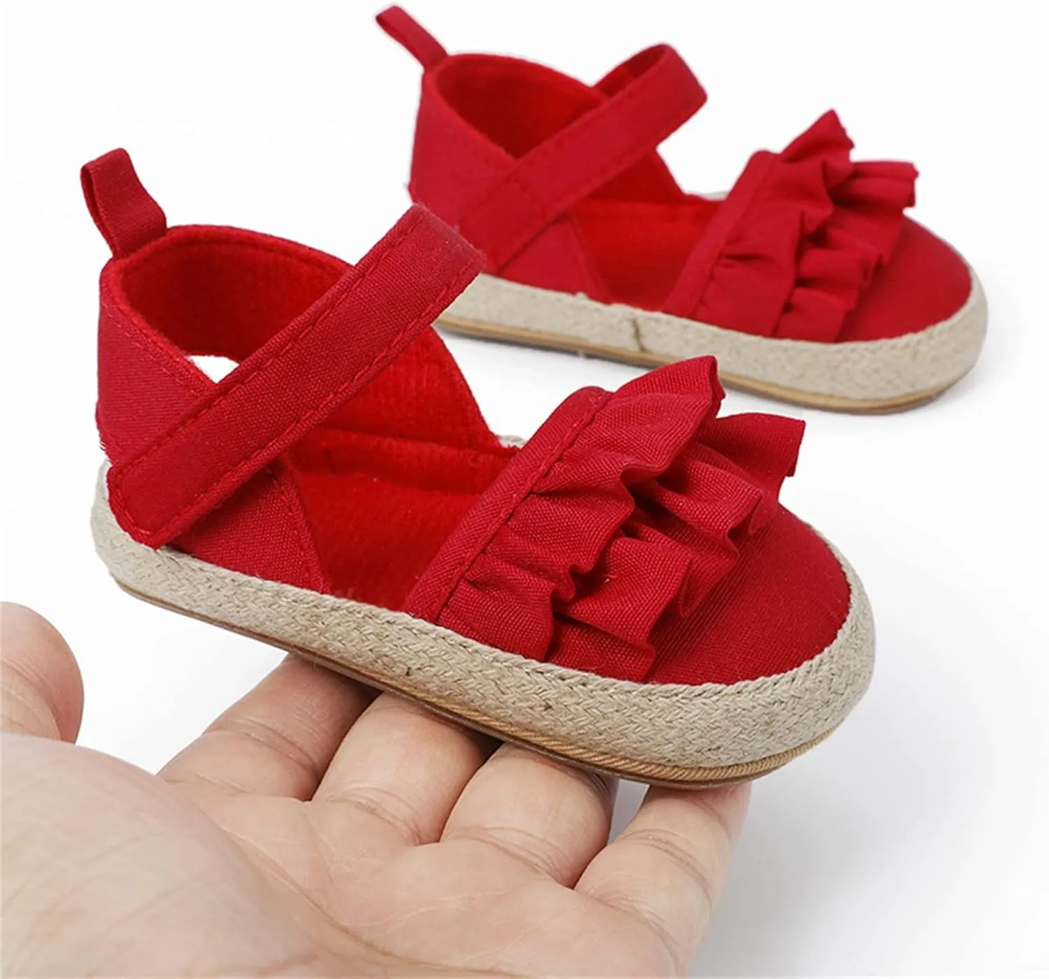 Baby Kids Canvas Non Slip Sandals Soft Light Breathable Summer Casual Shoes Boys Toddler Barefoot Ruffle Hook Loop Shoes