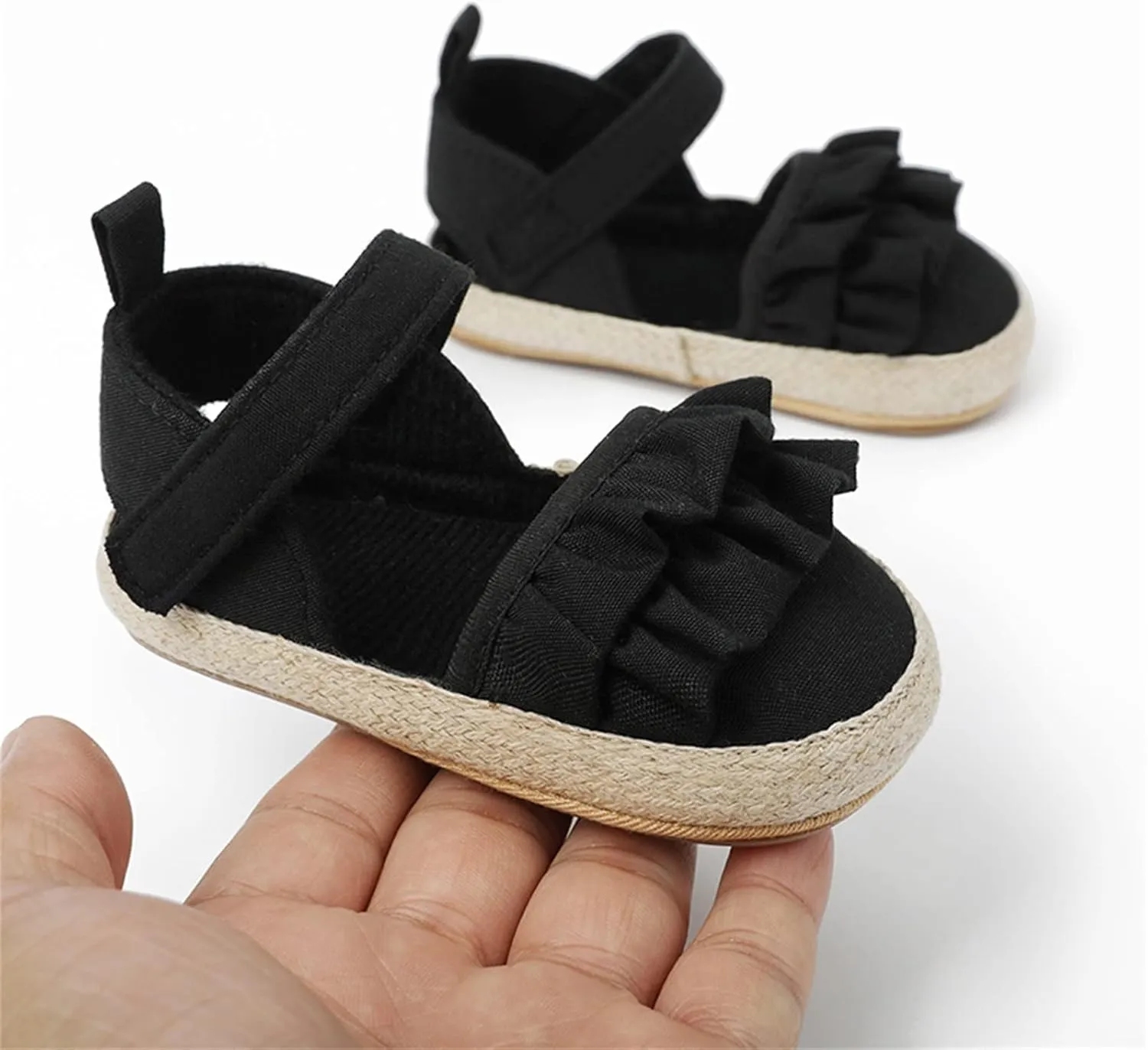 Baby Kids Canvas Non Slip Sandals Soft Light Breathable Summer Casual Shoes Boys Toddler Barefoot Ruffle Hook Loop Shoes