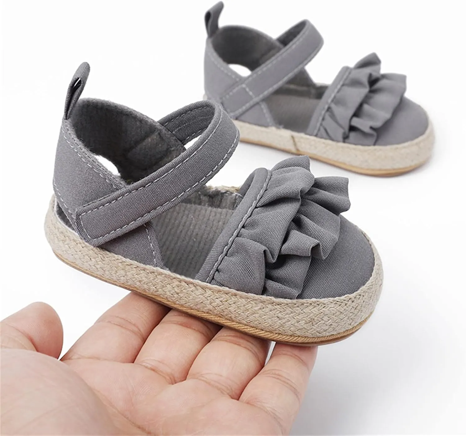 Baby Kids Canvas Non Slip Sandals Soft Light Breathable Summer Casual Shoes Boys Toddler Barefoot Ruffle Hook Loop Shoes