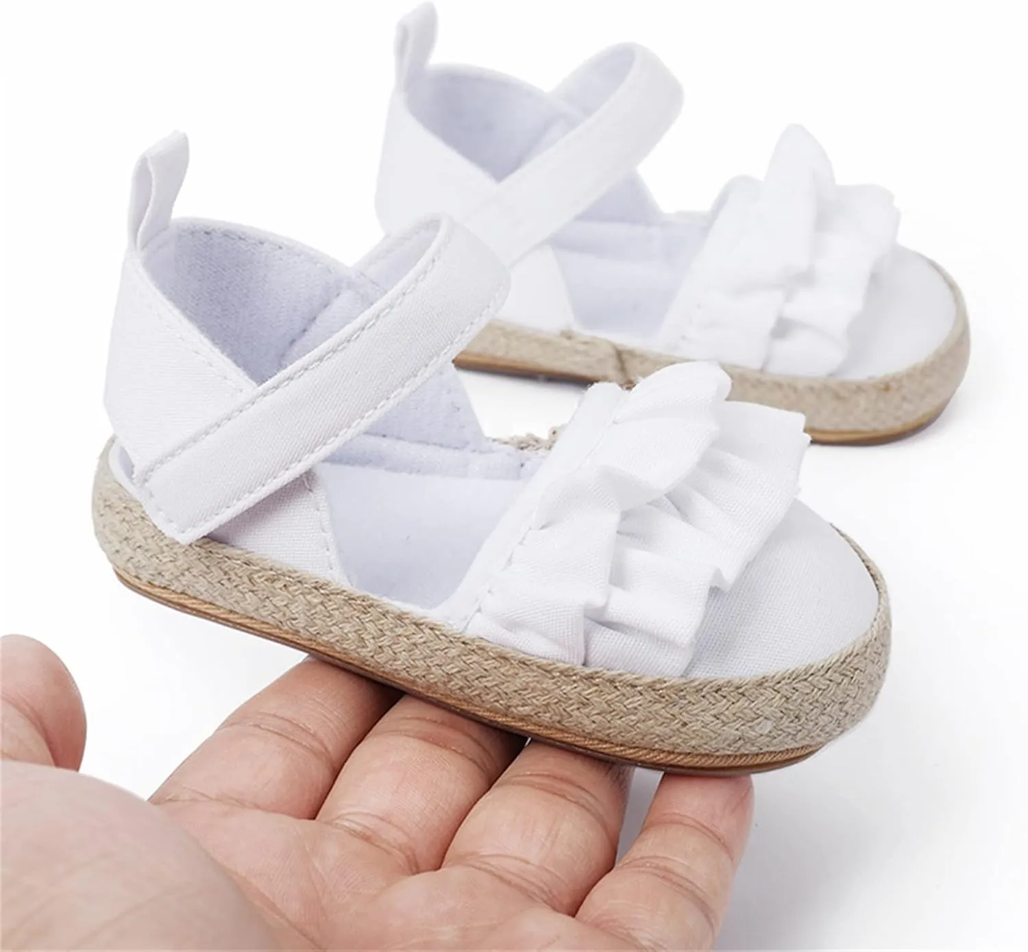 Baby Kids Canvas Non Slip Sandals Soft Light Breathable Summer Casual Shoes Boys Toddler Barefoot Ruffle Hook Loop Shoes