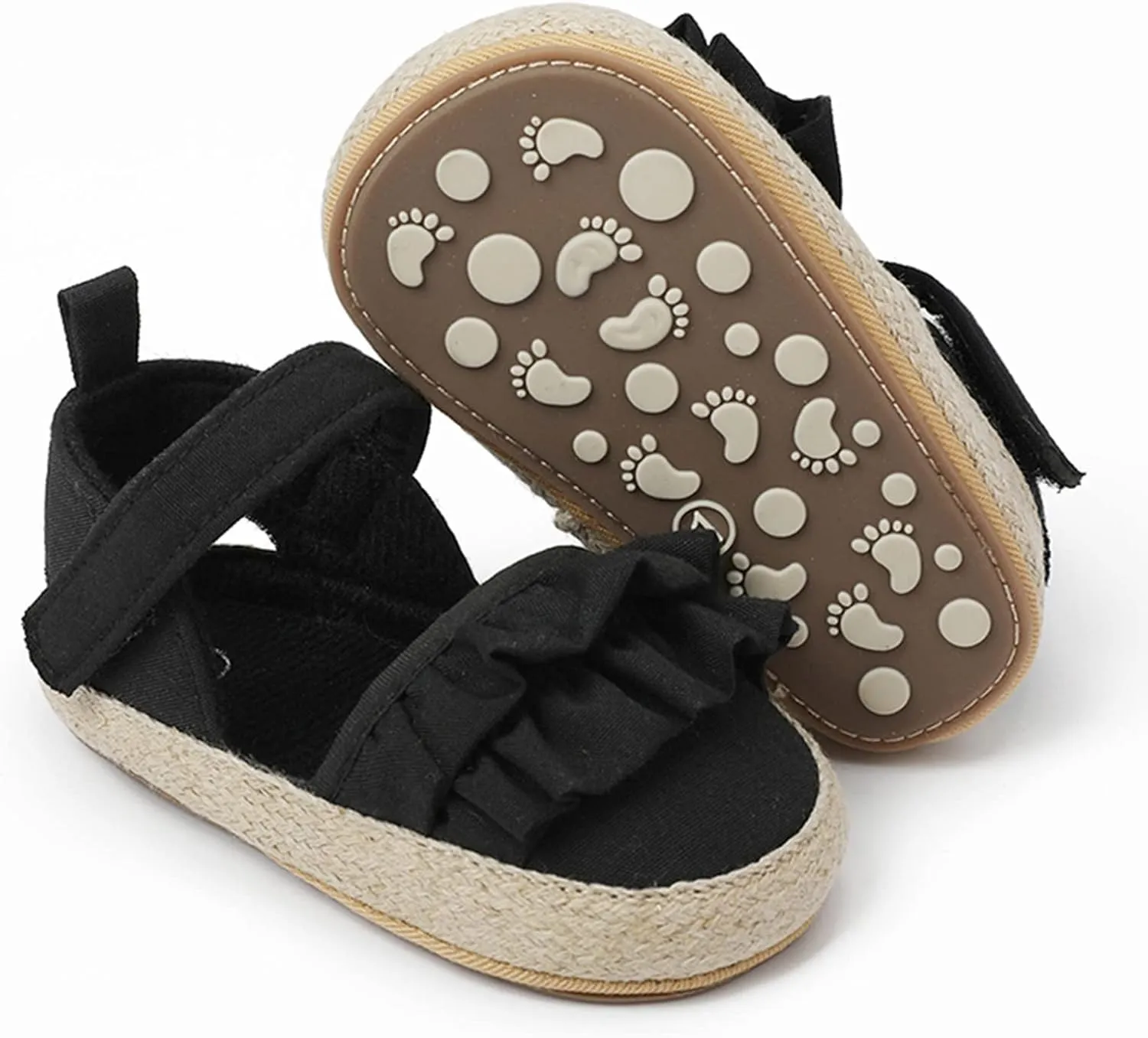Baby Kids Canvas Non Slip Sandals Soft Light Breathable Summer Casual Shoes Boys Toddler Barefoot Ruffle Hook Loop Shoes