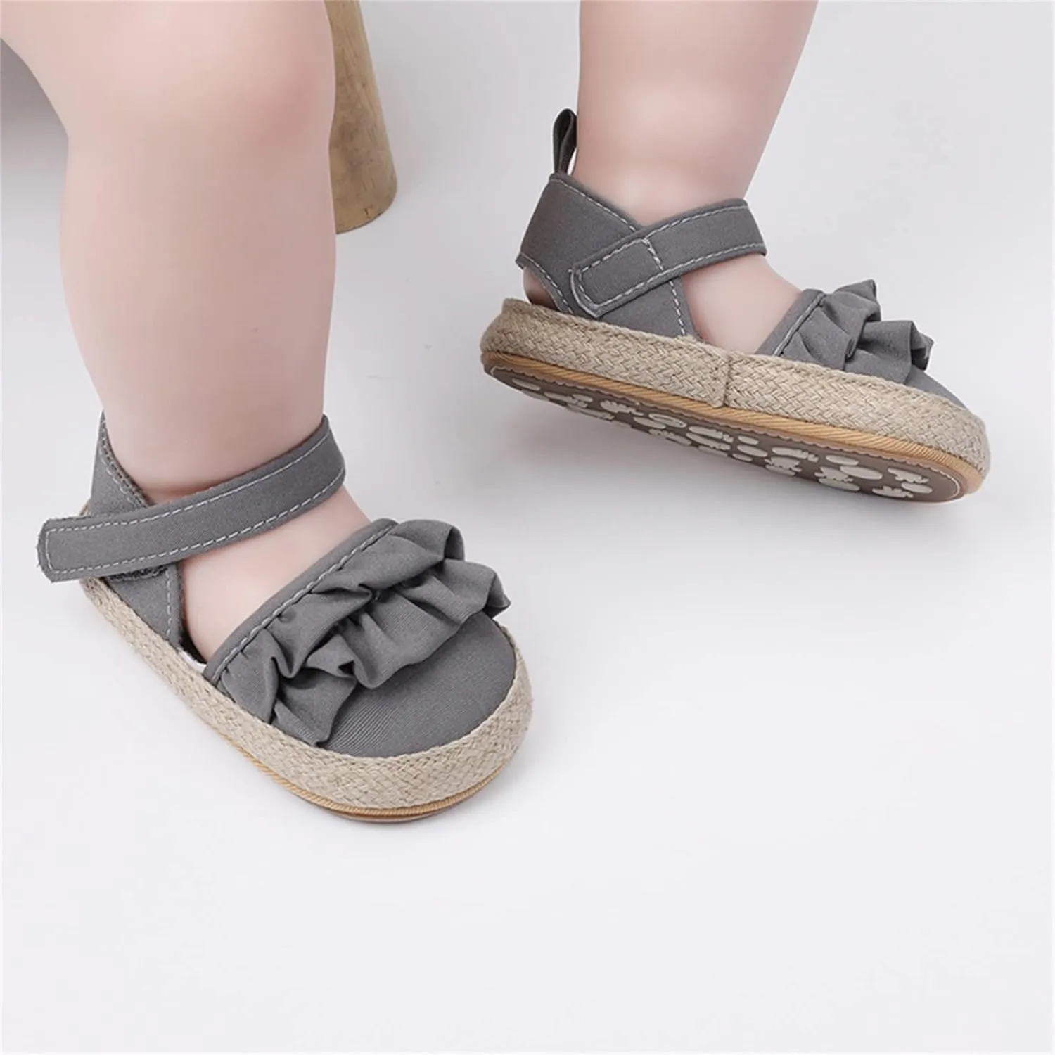 Baby Kids Canvas Non Slip Sandals Soft Light Breathable Summer Casual Shoes Boys Toddler Barefoot Ruffle Hook Loop Shoes