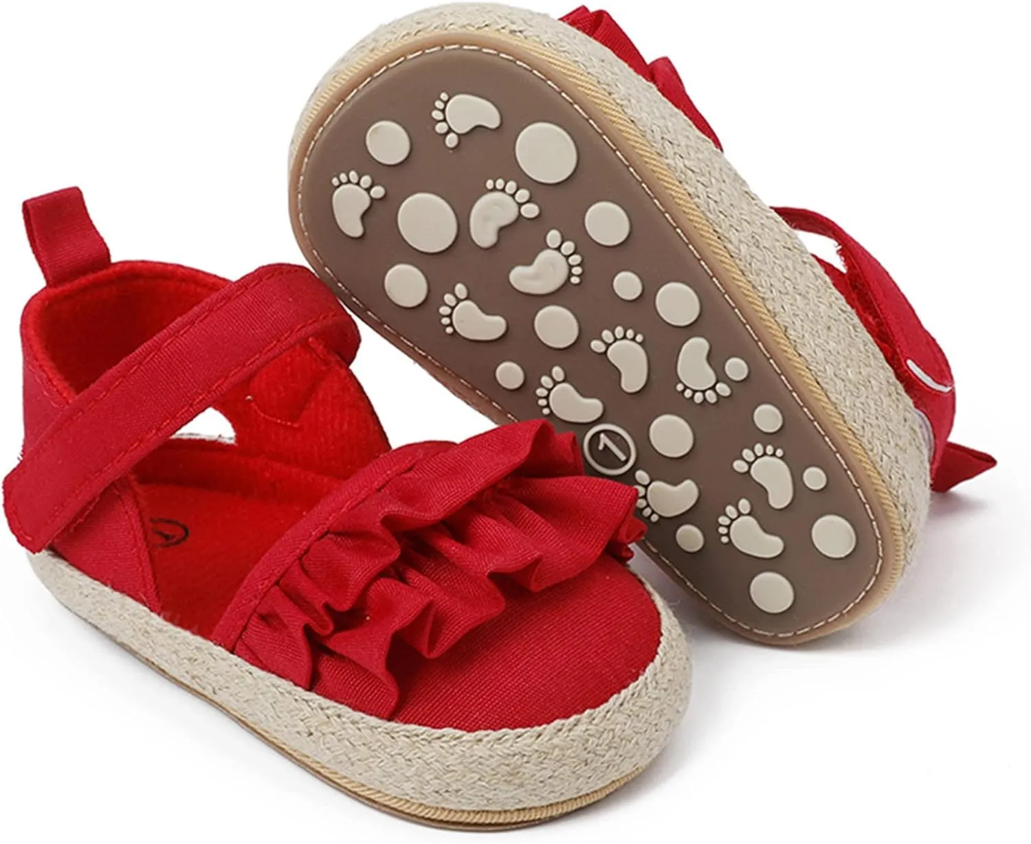 Baby Kids Canvas Non Slip Sandals Soft Light Breathable Summer Casual Shoes Boys Toddler Barefoot Ruffle Hook Loop Shoes