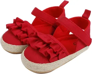 Baby Kids Canvas Non Slip Sandals Soft Light Breathable Summer Casual Shoes Boys Toddler Barefoot Ruffle Hook Loop Shoes