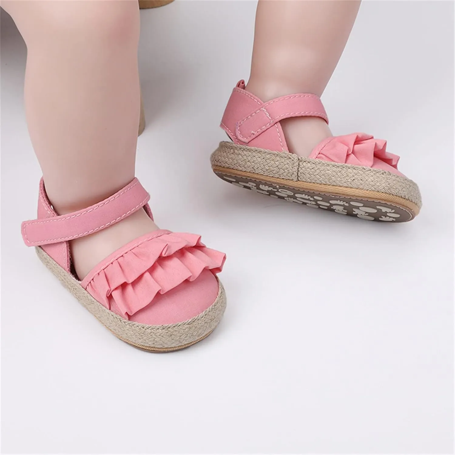 Baby Kids Canvas Non Slip Sandals Soft Light Breathable Summer Casual Shoes Boys Toddler Barefoot Ruffle Hook Loop Shoes