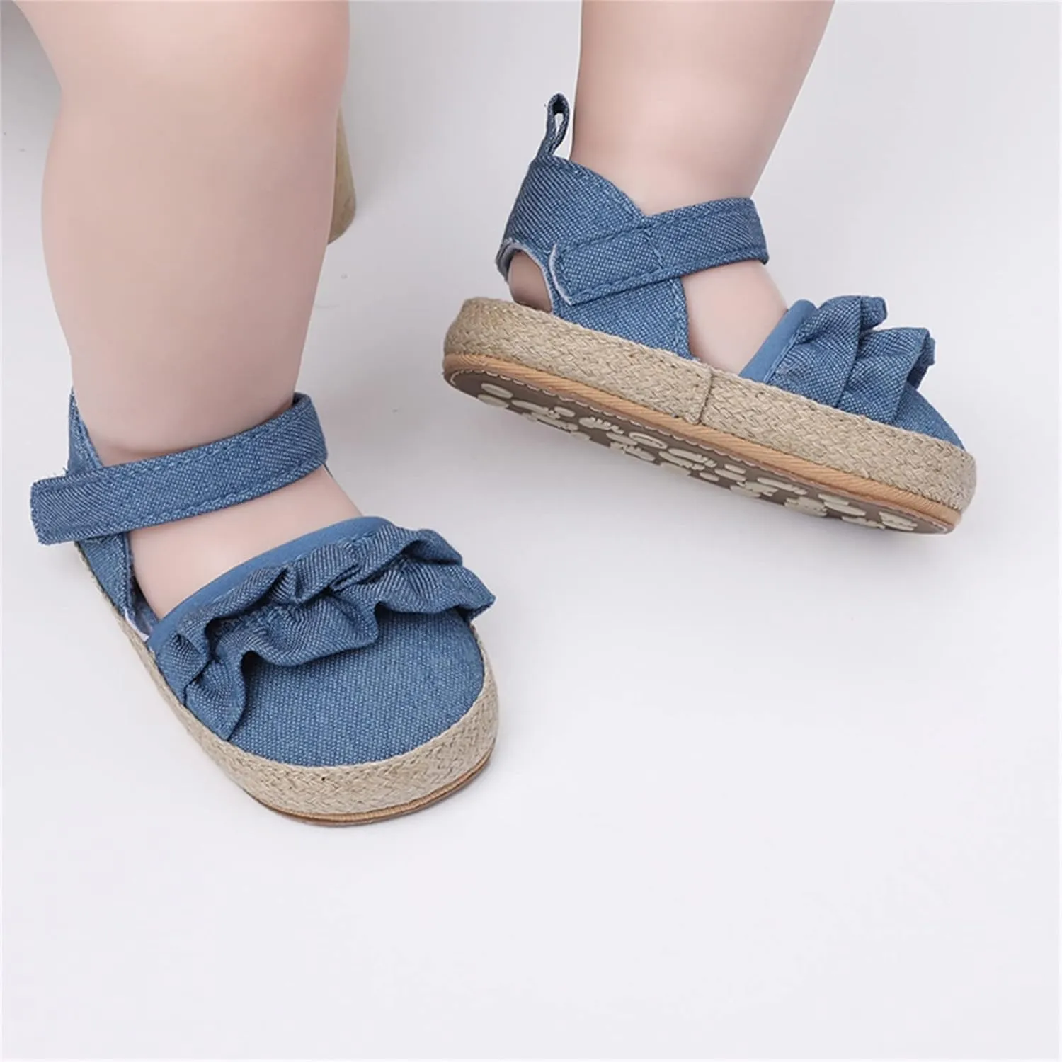 Baby Kids Canvas Non Slip Sandals Soft Light Breathable Summer Casual Shoes Boys Toddler Barefoot Ruffle Hook Loop Shoes
