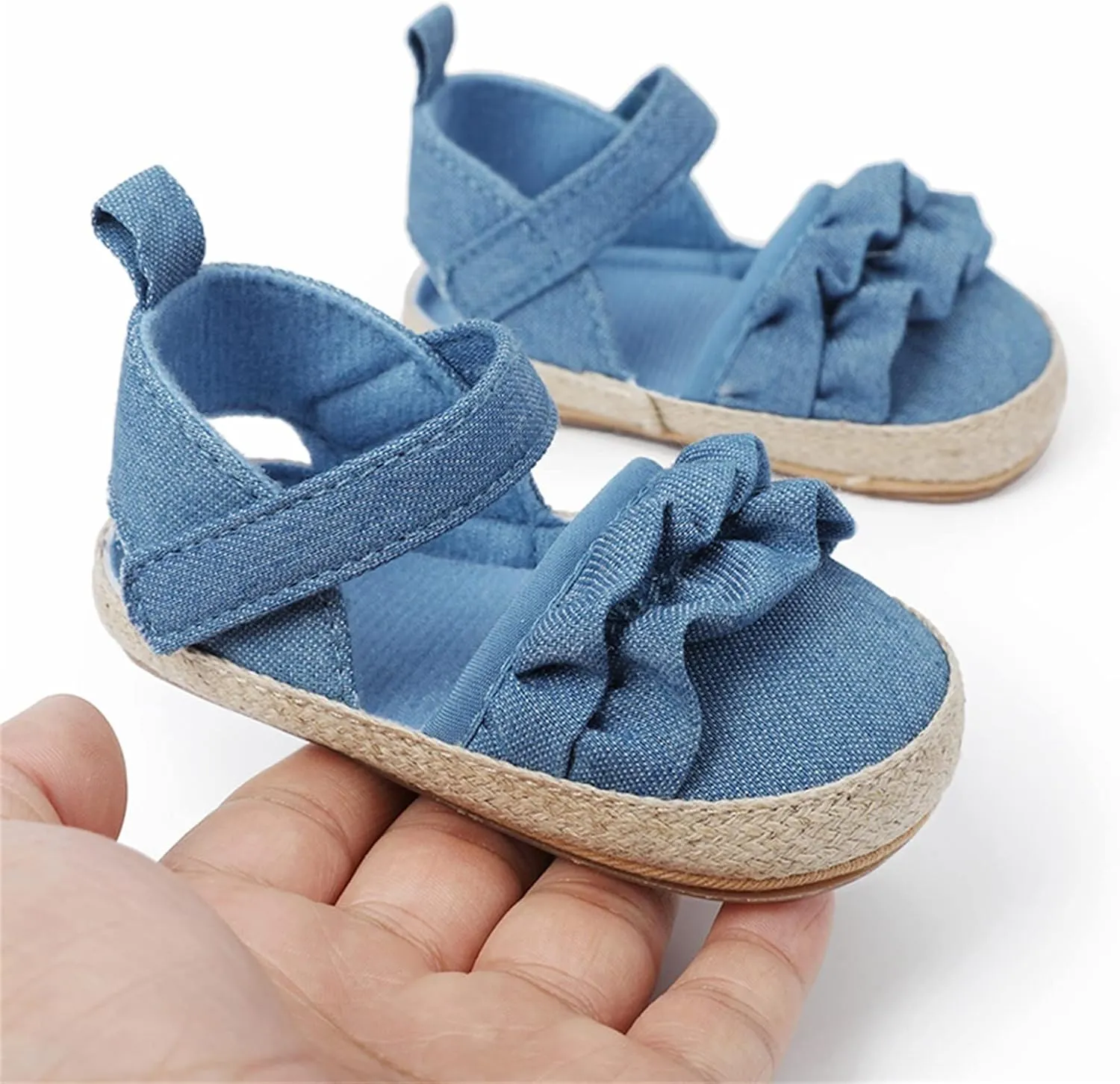 Baby Kids Canvas Non Slip Sandals Soft Light Breathable Summer Casual Shoes Boys Toddler Barefoot Ruffle Hook Loop Shoes