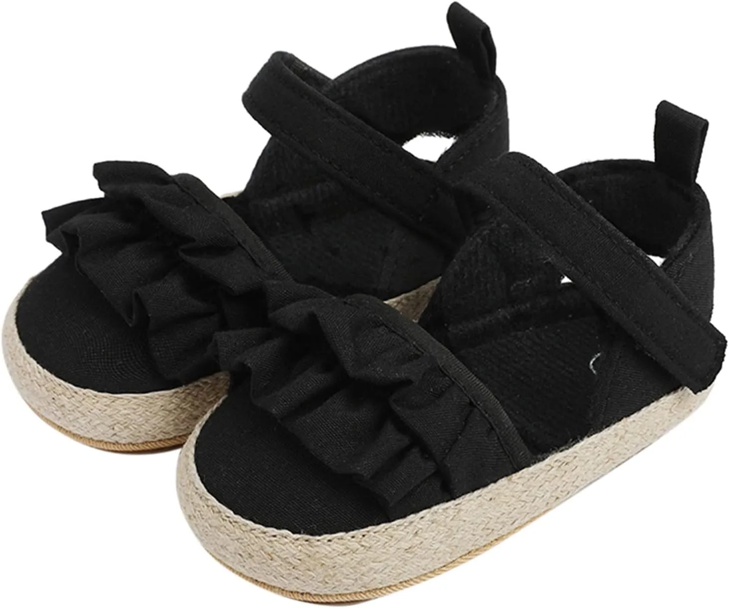 Baby Kids Canvas Non Slip Sandals Soft Light Breathable Summer Casual Shoes Boys Toddler Barefoot Ruffle Hook Loop Shoes