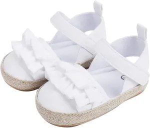 Baby Kids Canvas Non Slip Sandals Soft Light Breathable Summer Casual Shoes Boys Toddler Barefoot Ruffle Hook Loop Shoes