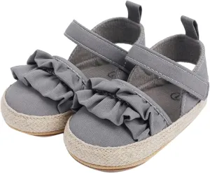 Baby Kids Canvas Non Slip Sandals Soft Light Breathable Summer Casual Shoes Boys Toddler Barefoot Ruffle Hook Loop Shoes