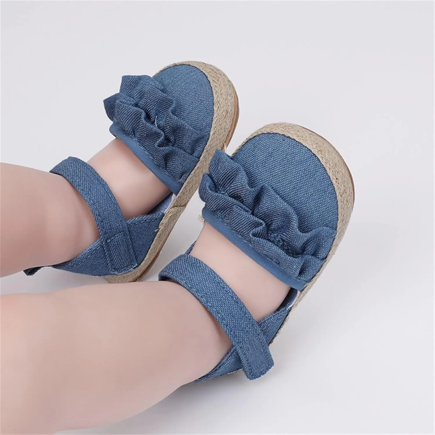 Baby Kids Canvas Non Slip Sandals Soft Light Breathable Summer Casual Shoes Boys Toddler Barefoot Ruffle Hook Loop Shoes