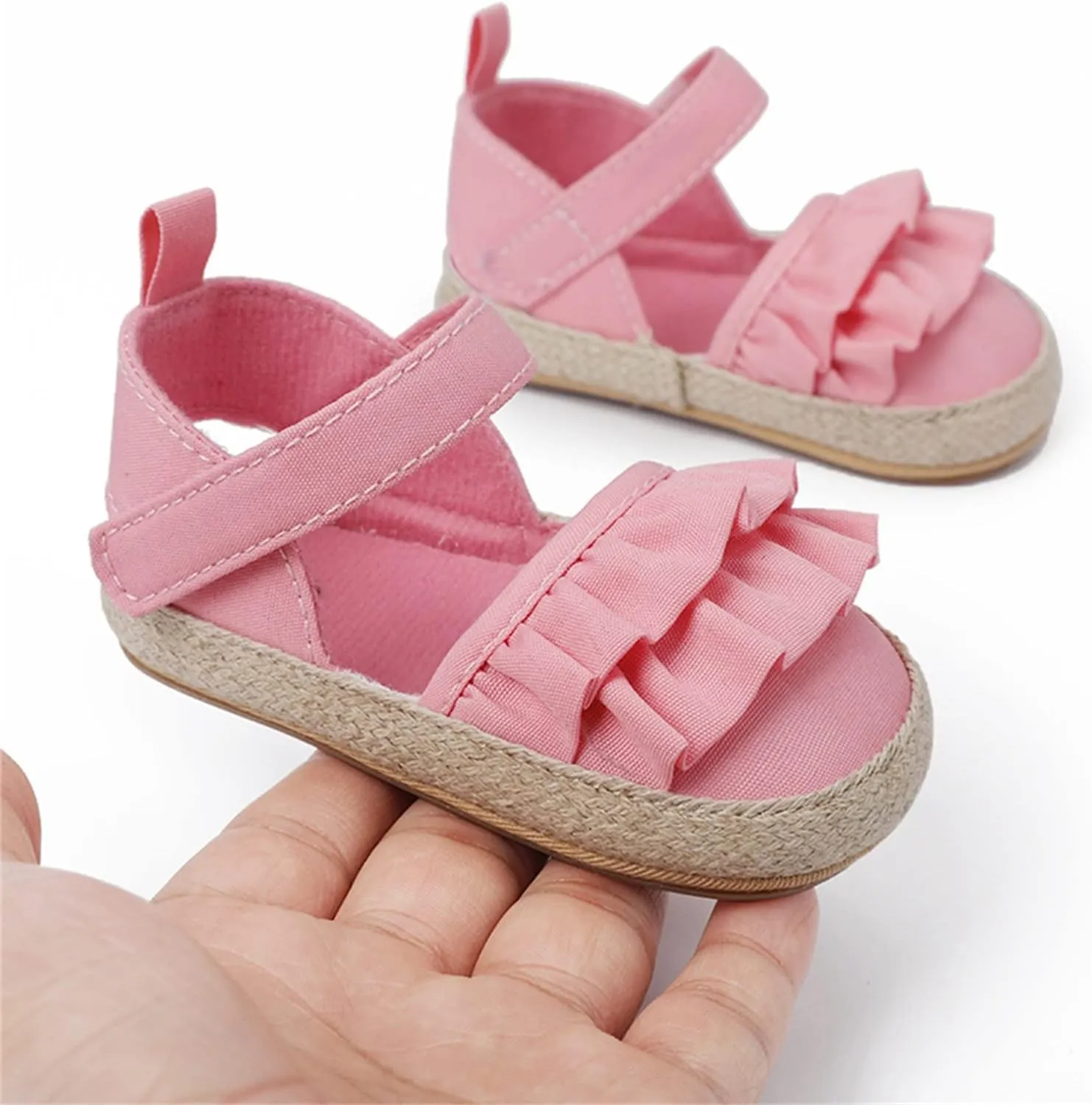 Baby Kids Canvas Non Slip Sandals Soft Light Breathable Summer Casual Shoes Boys Toddler Barefoot Ruffle Hook Loop Shoes