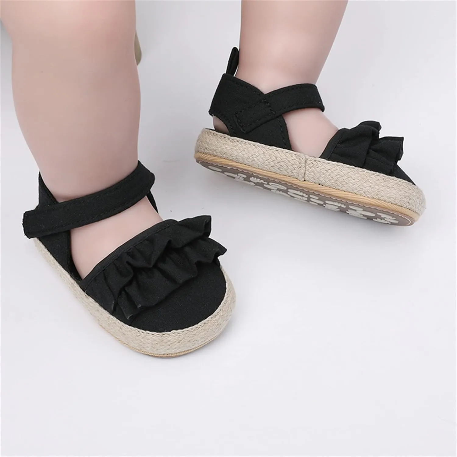 Baby Kids Canvas Non Slip Sandals Soft Light Breathable Summer Casual Shoes Boys Toddler Barefoot Ruffle Hook Loop Shoes