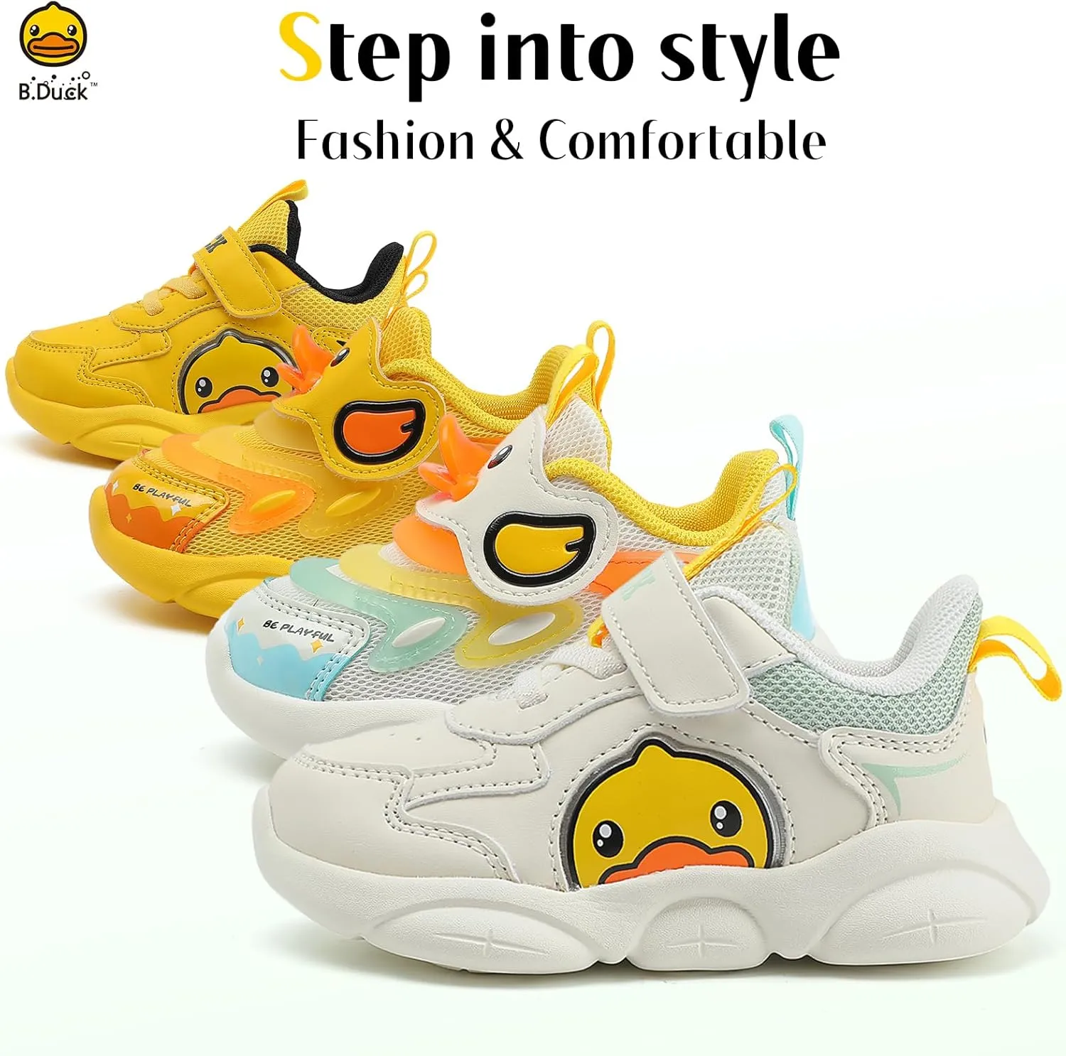 B.Duck Toddler Shoes for Girl and Boy - 3D Cartoon Kids Sneakers Size 5-12