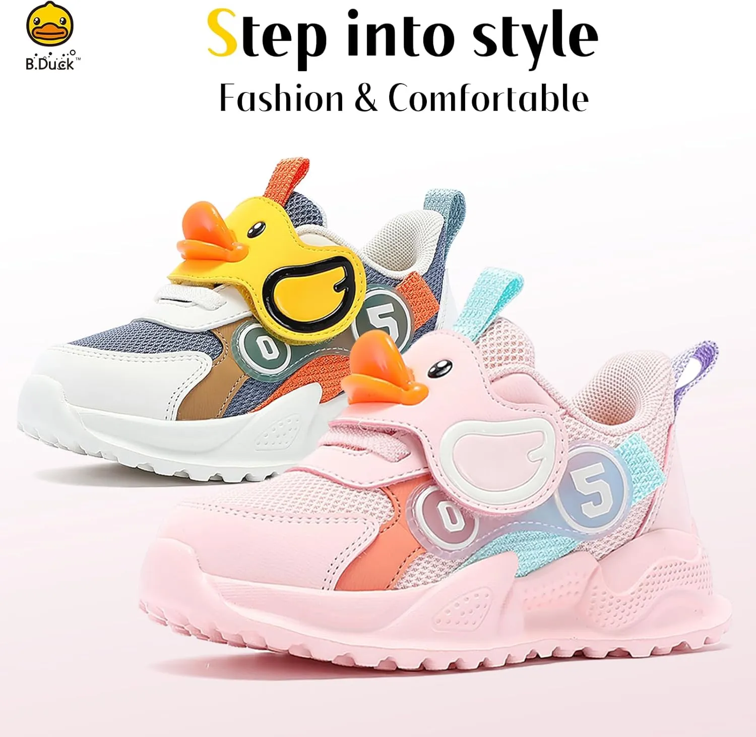 B.Duck Toddler Shoes for Girl and Boy - 3D Cartoon Kids Sneakers Size 5-12