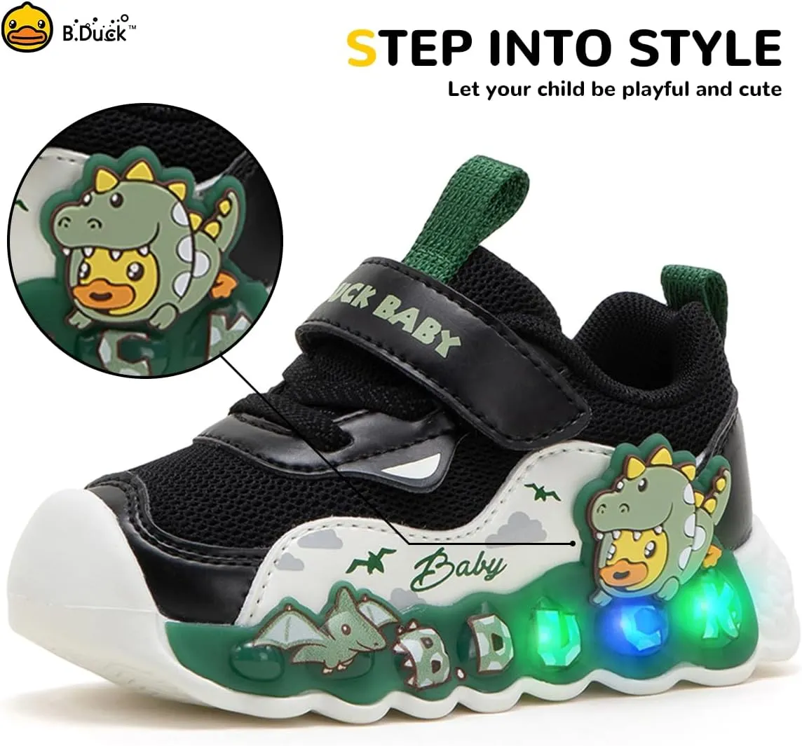 B.Duck Toddler Shoes for Girl and Boy Light Up Shoes [Comfortable & Playful] Kids Shoes with Led Toddler Running Shoes Toddler/Little Kid Sneakers Cute Cartoon Dinosaur Shoes Size 4-13