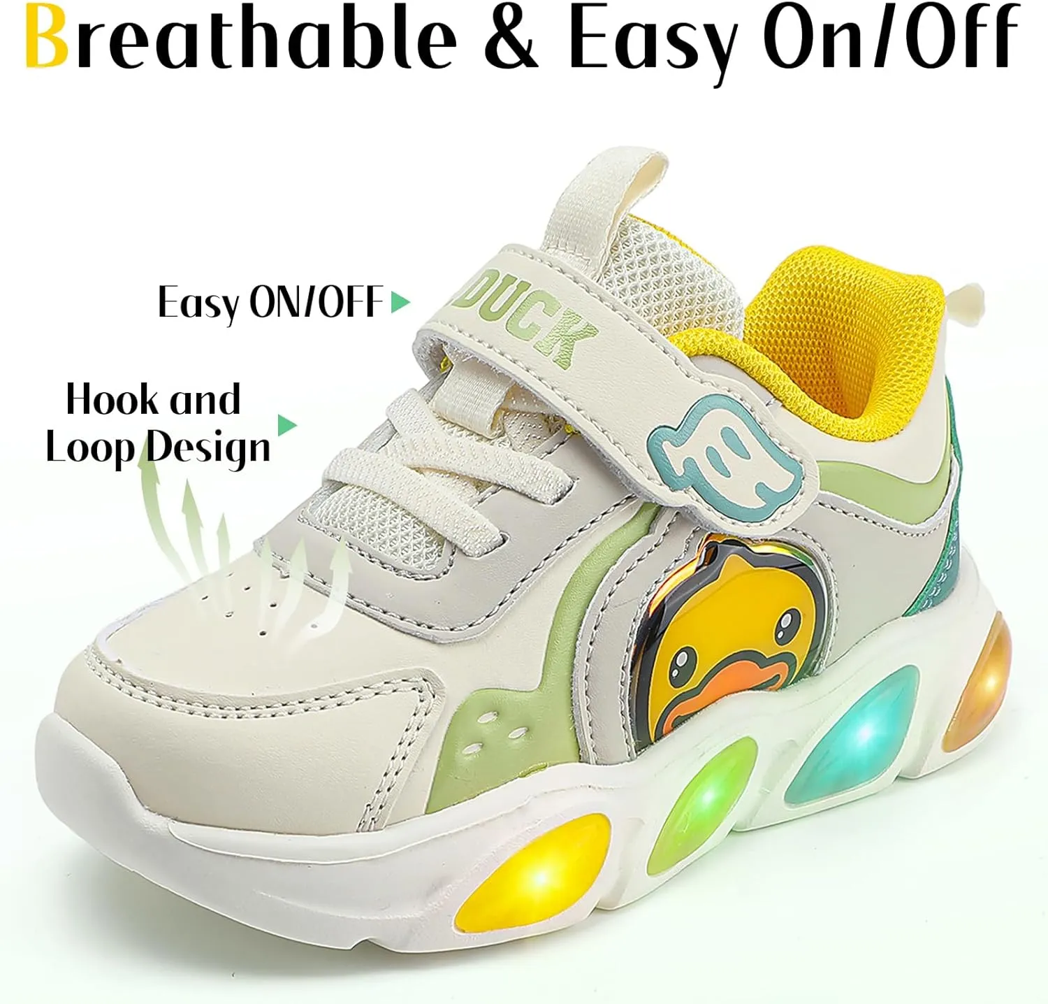 B.Duck Toddler Shoes for Girl and Boy Light Up Shoes [Comfortable & Playful] Kids Shoes with Led Toddler Running Shoes Toddler/Little Kid Sneakers Cute Cartoon Dinosaur Shoes Size 4-13