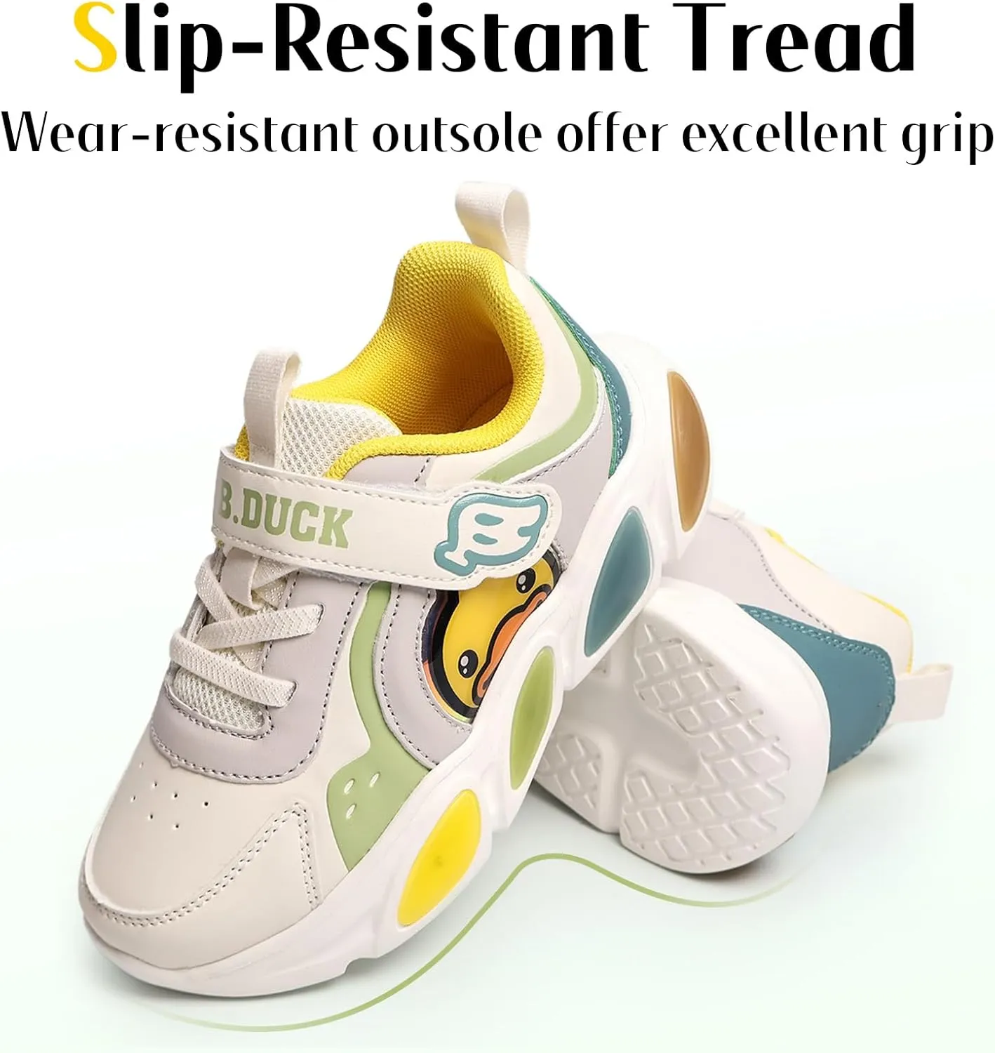 B.Duck Toddler Shoes for Girl and Boy Light Up Shoes [Comfortable & Playful] Kids Shoes with Led Toddler Running Shoes Toddler/Little Kid Sneakers Cute Cartoon Dinosaur Shoes Size 4-13