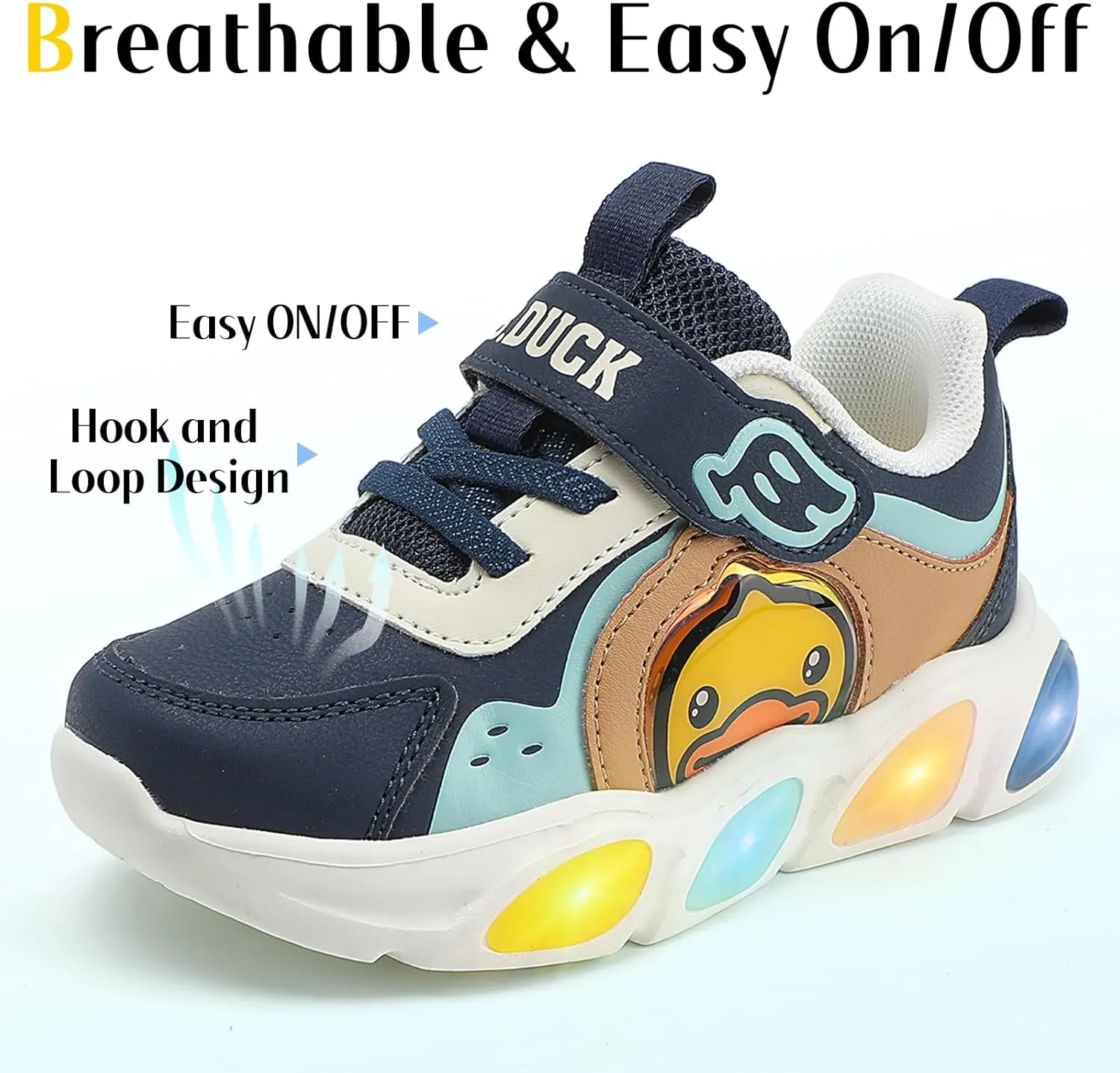 B.Duck Toddler Shoes for Girl and Boy Light Up Shoes [Comfortable & Playful] Kids Shoes with Led Toddler Running Shoes Toddler/Little Kid Sneakers Cute Cartoon Dinosaur Shoes Size 4-13